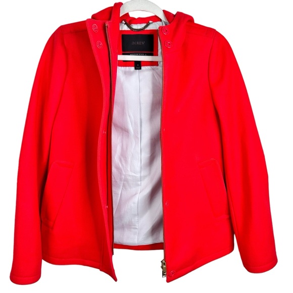 J. Crew Melton Wool Hooded Coat Red Italian SZ. 2 - Picture 5 of 13